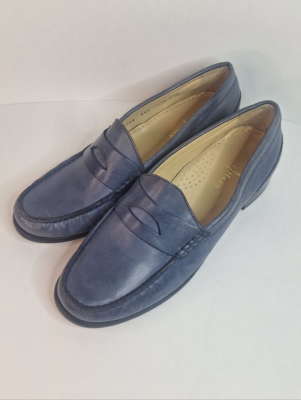 Cole Haan Pinch Maine Classic Penny Loafers British Gray Blue Leather Wmns 6.5 B